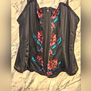Torrid Curve Size 5X Corset Lingerie Bustier Floral Embroider Zip